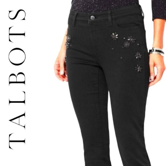Talbots Denim - TALBOTS FLAWLESS LIMITED EDITION HIGH MID RISE SLIM ANKLE BLACK SEQUINED JEANS 4